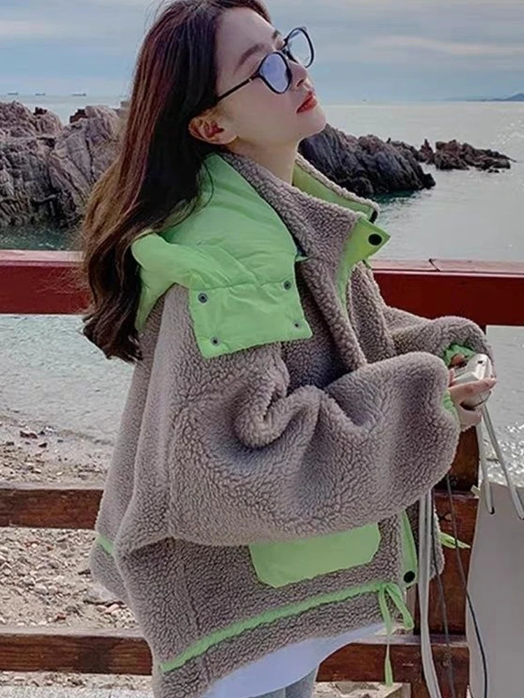 Autumn Winter Lamb Wool Cotton Coat Womens Trend Padding Woman Clothing Down Jacket Jackets For Women 240402