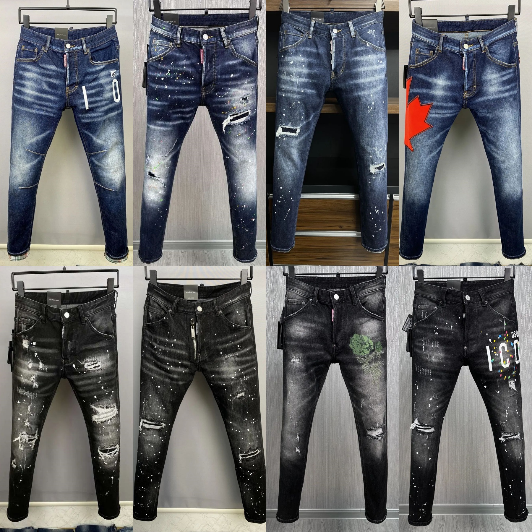 designer mens dsquares tshirts dsquares jeans shorts black Hip Hop Rock Moto COOLGUY JEANS Design Ripped Distressed Denim Biker for men designer luxury jeans