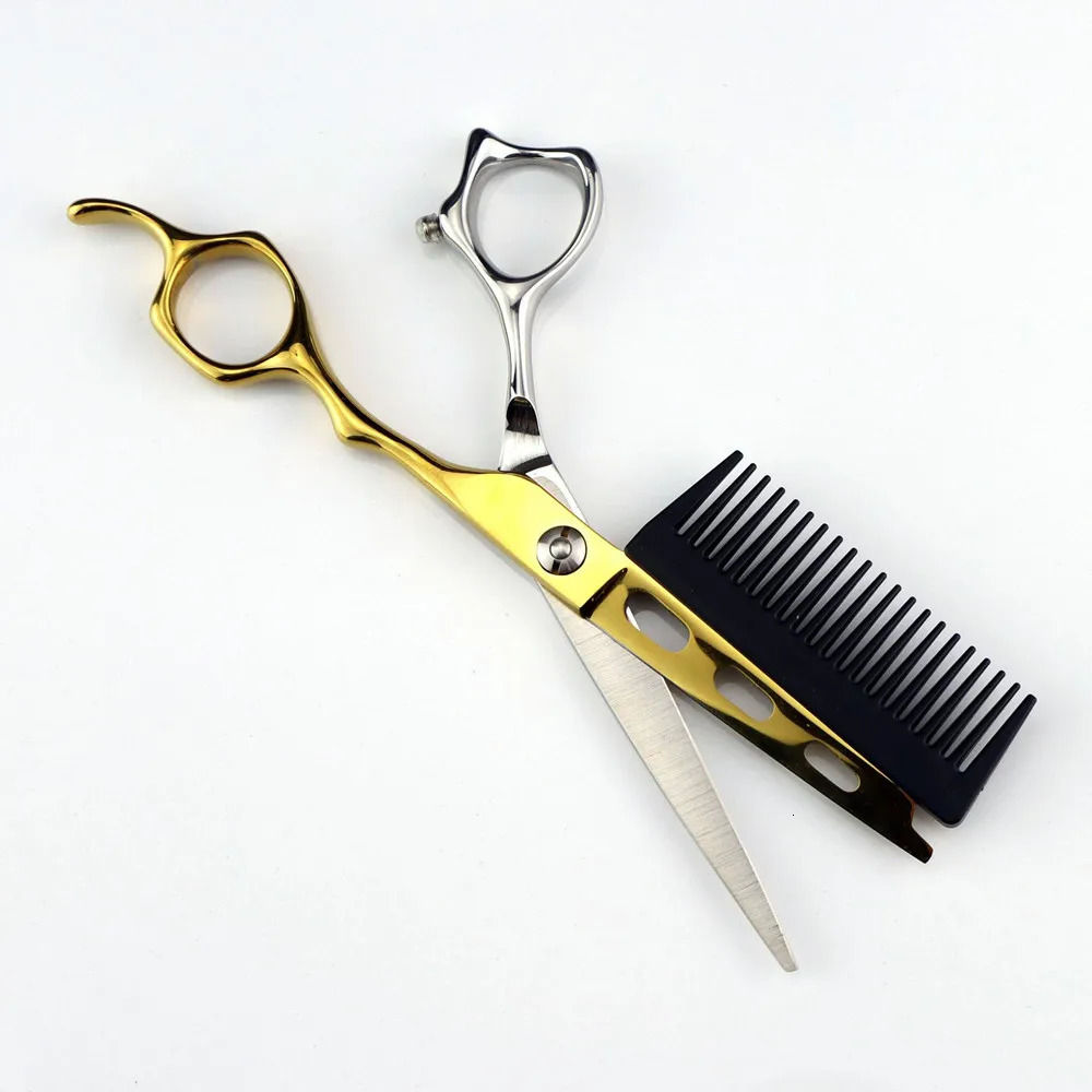 Professional JP440c steel 6 Gold 2 in 1 hair scissors with comb haircut barber hair cutting shears hairdressing scissors 240228 S2563