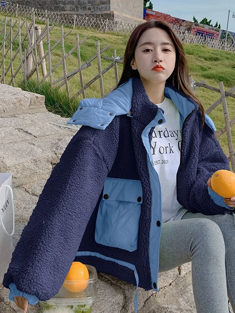 Autumn Winter Lamb Wool Cotton Coat Womens Trend Padding Woman Clothing Down Jacket Jackets For Women 240402