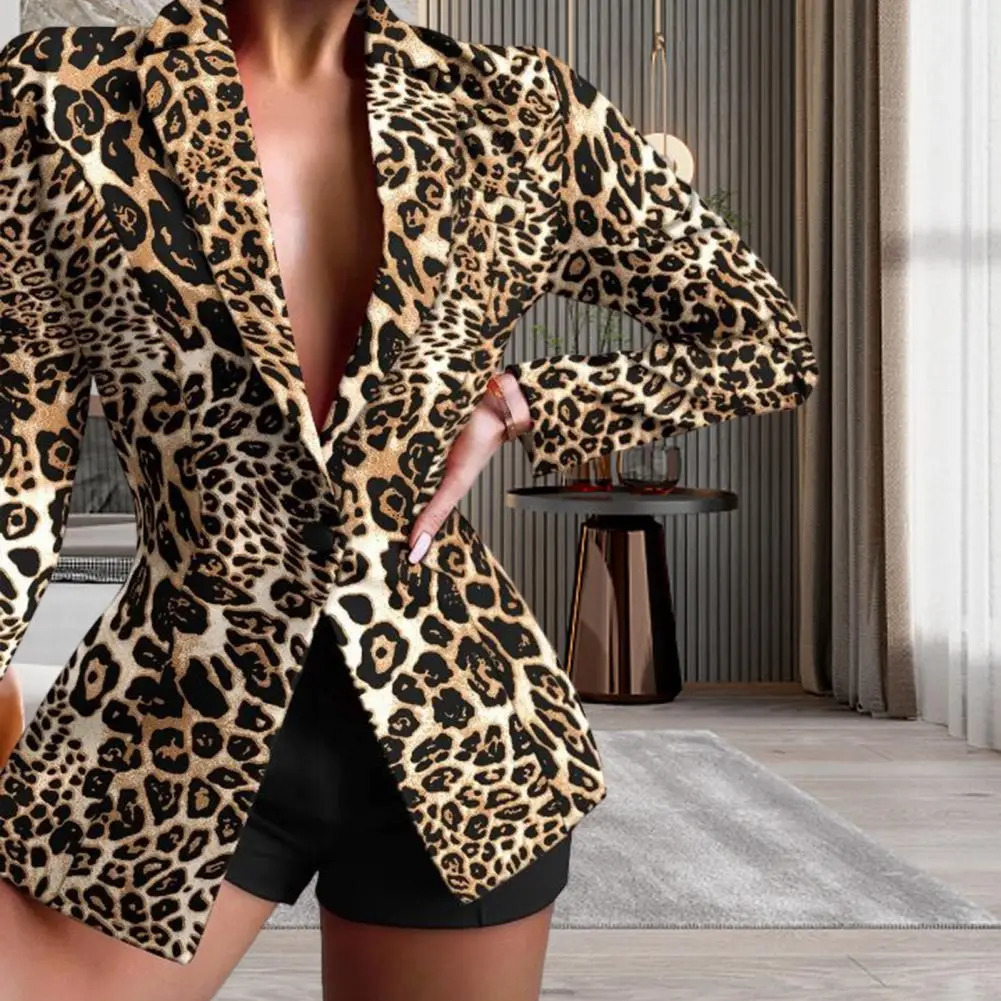 Office Blazer Single Button Suit Jacket Anti-fade Skin-touch Trendy Classic Leopard Print Autumn Blazer Coat 240227