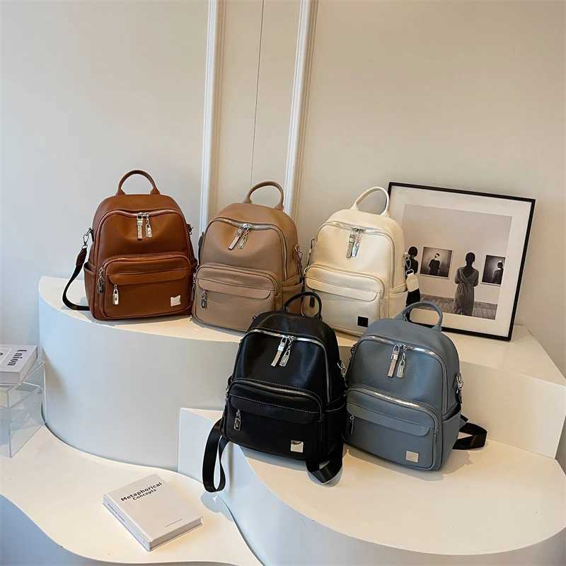 HBP 2024 Retro Simple Back Pack PU Leather Backpack For Women Shoulder Bags Teenagers Girls Solid Color Travel Backpacks