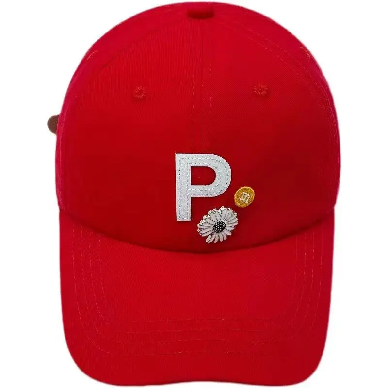 Y2K Unisex Red Daisy Baseball Cap Korean Version Fashion Trendy P Letter Red Hat High Quality PMO GD Peaked Cap Kpop Gorras PEAC 240227
