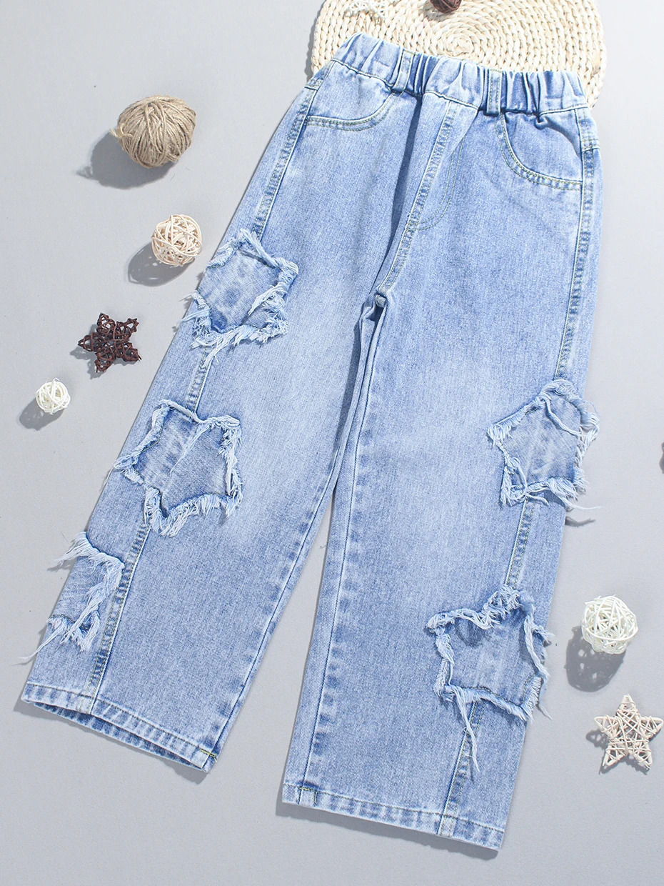 Jeans For Girl Star Pattern Kids Jeans Girls Casual Style Children Jeans Spring Autumn Childrens Clothes 6 8 10 12 14 240228