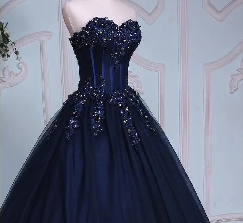 Navy Blue Ball Gown Prom Party Dress 2024 Sweetheart Beaded Lace Appliques Corset Evening Birthday Celebrity Gowns Robe Soiree Vestidos De Noche