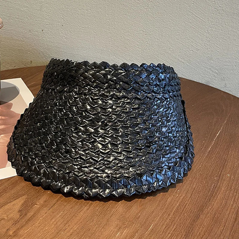 Rattan Sun Visor Hat for Women Natural PALM LEAF VISOR Wide Brim Cap Girl Sunshade Summer Straw Beach Derby Vacation 240309