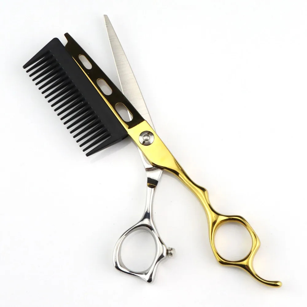 Professional JP440c steel 6 Gold 2 in 1 hair scissors with comb haircut barber hair cutting shears hairdressing scissors 240228 S2563