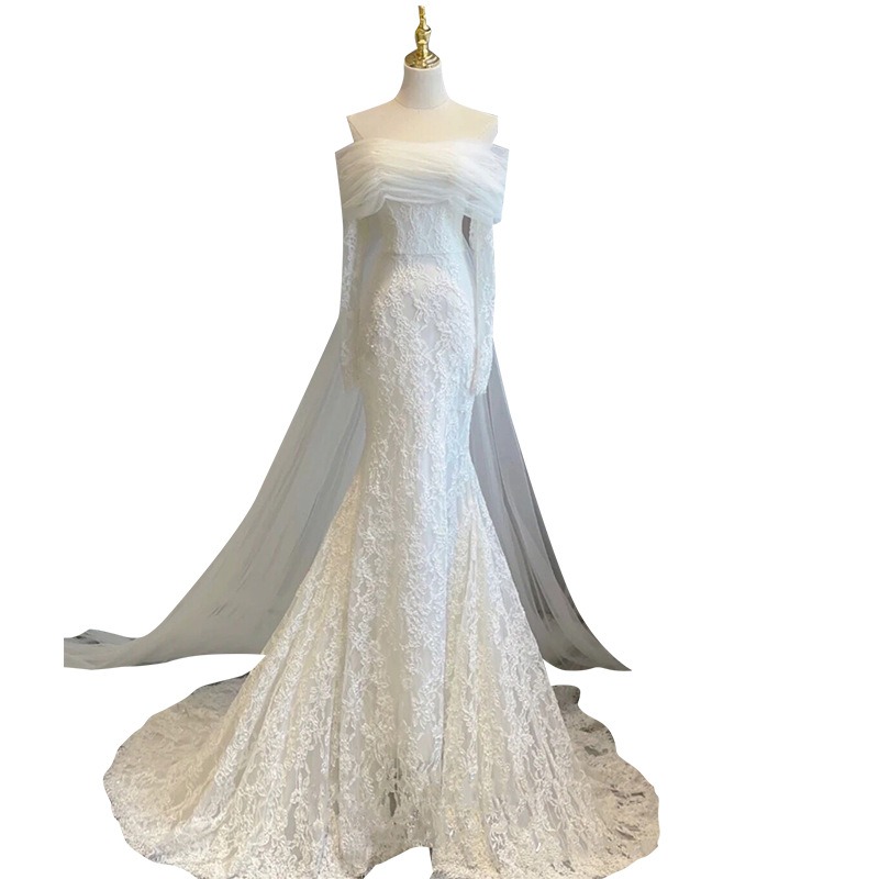 2024 Mermaid Wedding Dresses Strapless Zipper Back with Long Train Lace with Applique Bridal Gowns