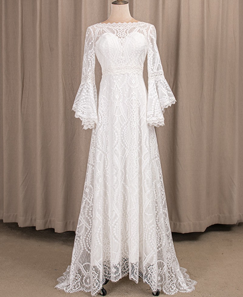 2024 Boho Lace A Line Wedding Dress Jewel Half Sleeve Floor Length Backless Summer Beach Bridal Party Gowns Vestidos De Novias Robe De Mariage