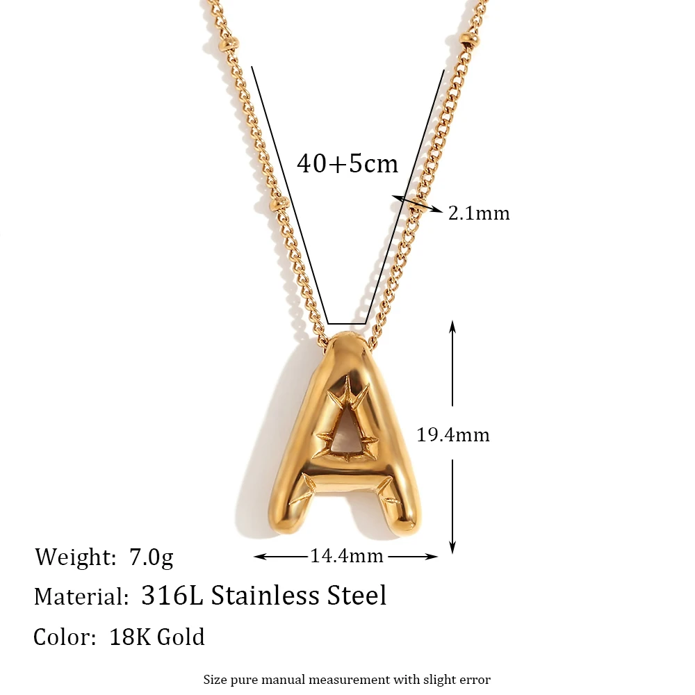 Jewellery Waterproof 316L Stainless Steel 18K Gold Plated Party Balloon Letter Pendant Necklace for Daily Wear Gift for All Occasions Textured Stateme