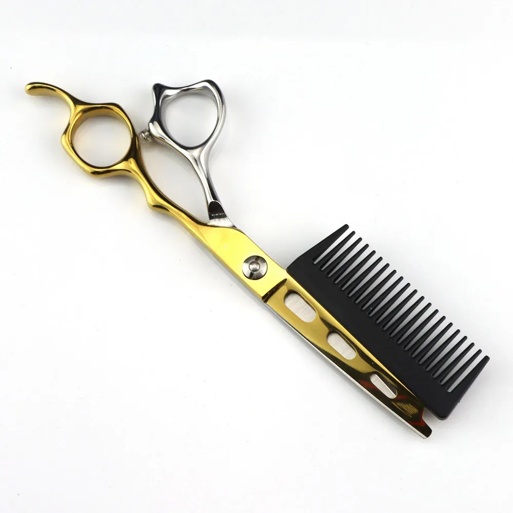 Professional JP440c steel 6 Gold 2 in 1 hair scissors with comb haircut barber hair cutting shears hairdressing scissors 240228 S2563