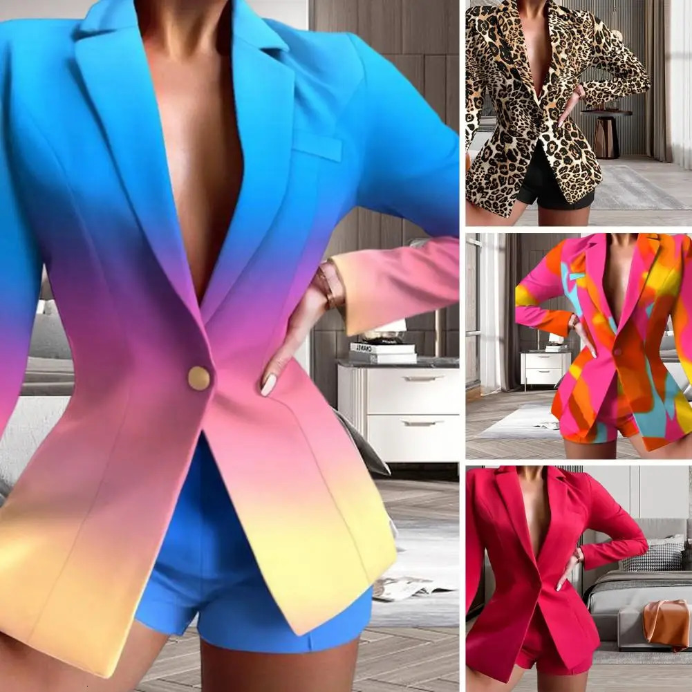 Office Blazer Single Button Suit Jacket Anti-fade Skin-touch Trendy Classic Leopard Print Autumn Blazer Coat 240227