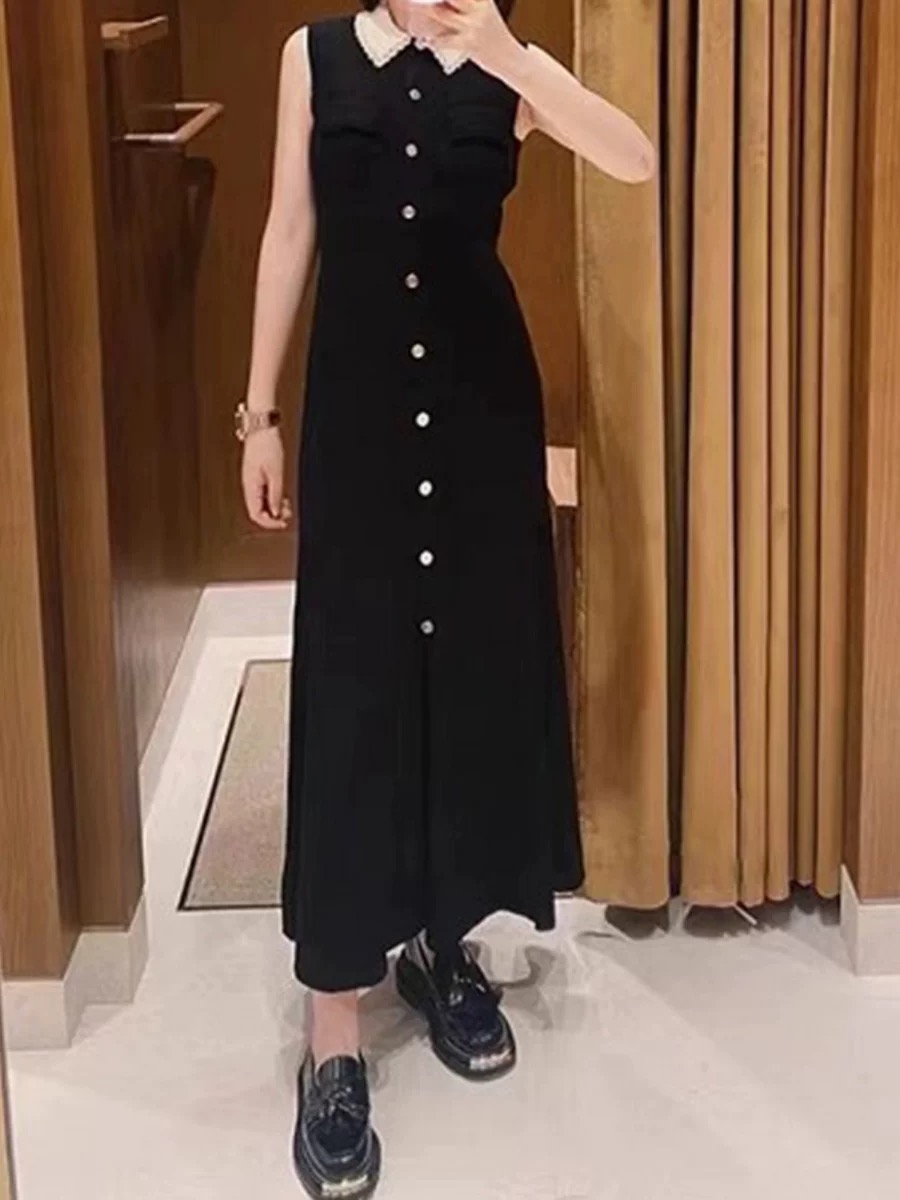 2024 Early Autumn New San ro Lace Contrast Short sleeved Dress Knitted Dress