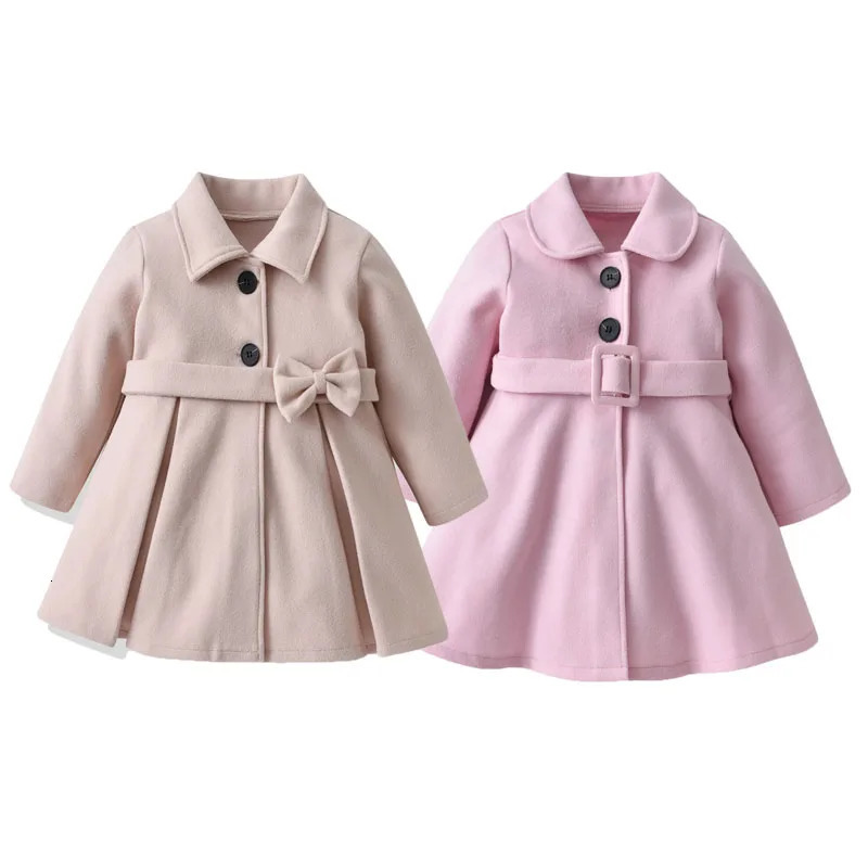 Girls Woolen Jacket Autumn Winter Kids Warm Tweed Coat Toddler Windproof Thick Outerwear Children Solid Lapel Clothing 240227
