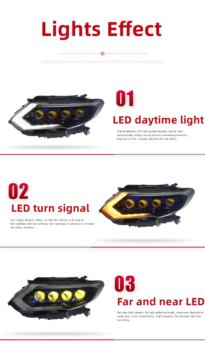Full LED Crystal Headlights For Nissan X-TRAIL 20 17-20 19 DRL Daytime Light Dynamic Signal Head Lamp Accembly