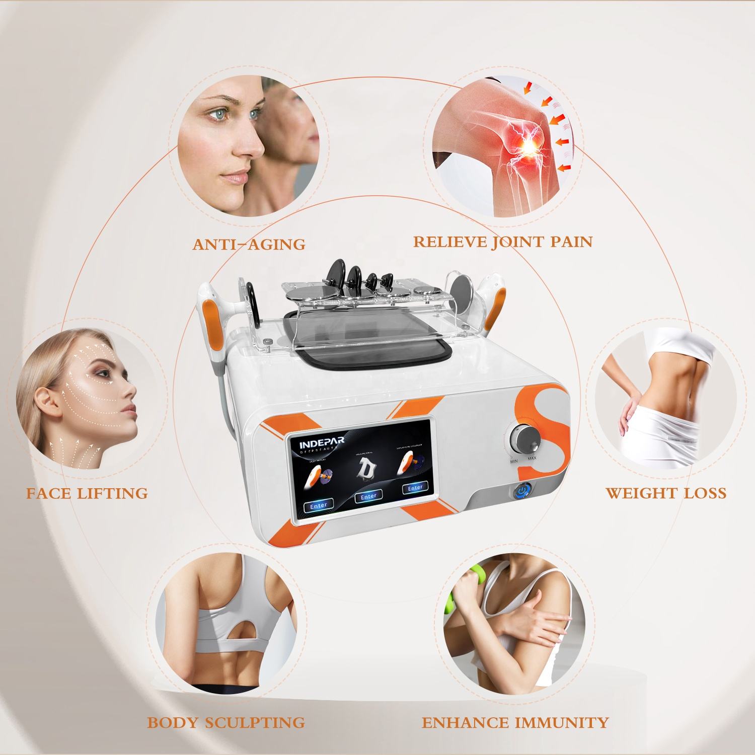 Smart Tecar Wave 448khz Tecar Therapy EMS Muscle Stimulator Physiotherapy Equipment Rehabilitation Eswt Shockwave Therapy ED Treatment Pain Relief Mac