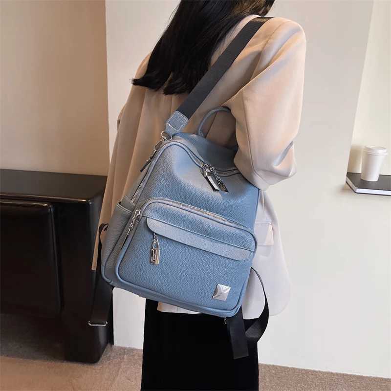 HBP 2024 Retro Simple Back Pack PU Leather Backpack For Women Shoulder Bags Teenagers Girls Solid Color Travel Backpacks