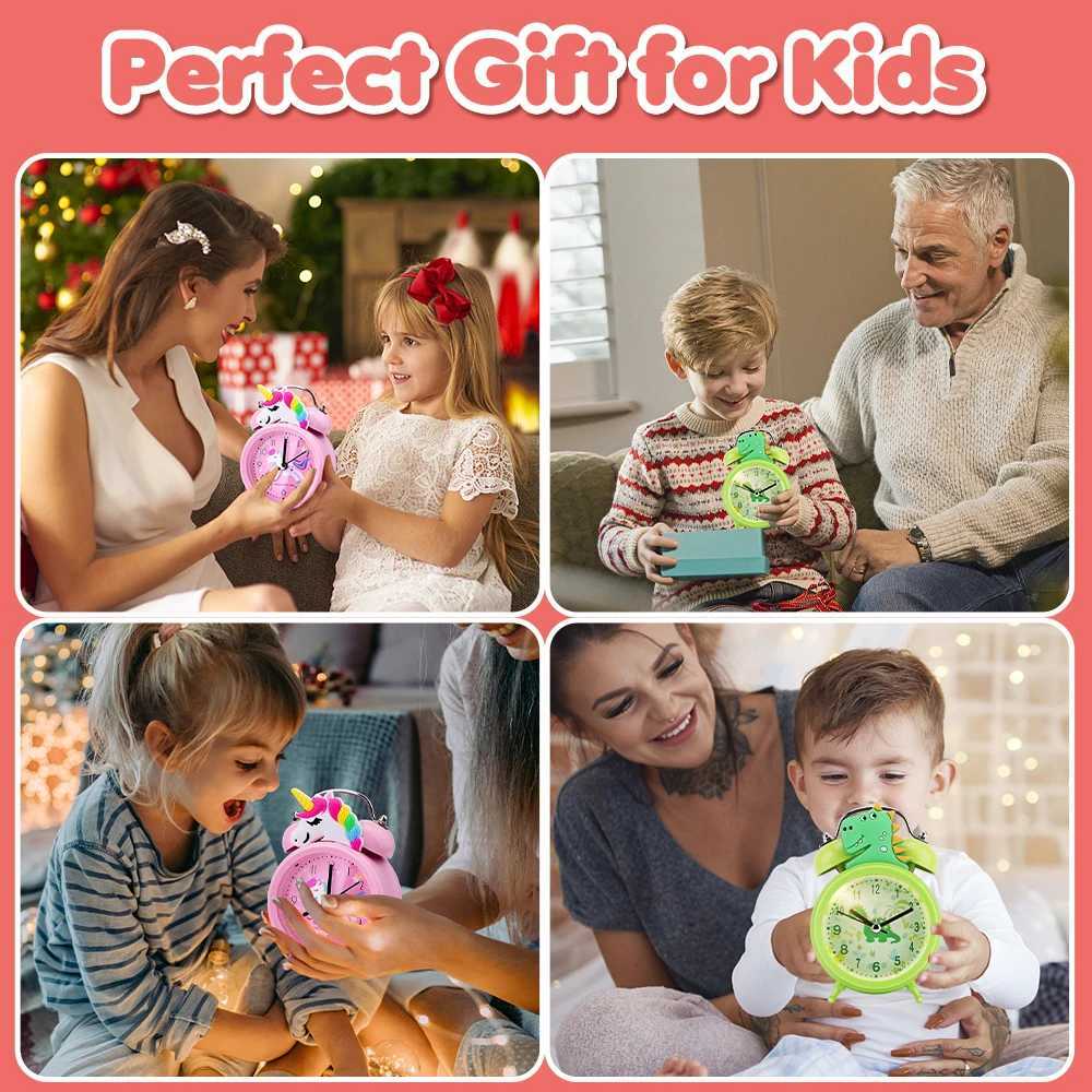 Other Clocks Accessories Pink Unicorn Kids Alarm Clock Double Bell Clock with Backlight Cute Desk Clock Home Decoration Kid Gifts reveil enfantL2403