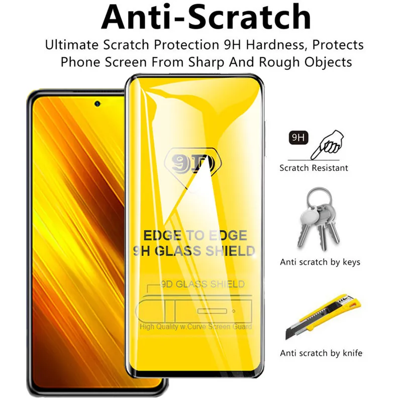 3Pack 9D Tempered Glass for Xiaomi Mi Poco X3 Pro F3 M3 M4 F5 Screen Protectors for Redmi Note 11 10 9 8 7 Pro 9T 9s 10s 9A 9C