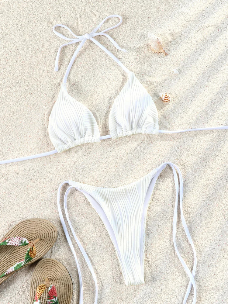 Rinabe Sexy Bikini 2024 Swimsuit Women Solid Biquini Feminino Swimwear String Bikini Set Bathing Suit Women Bikinis Beachwear 240309