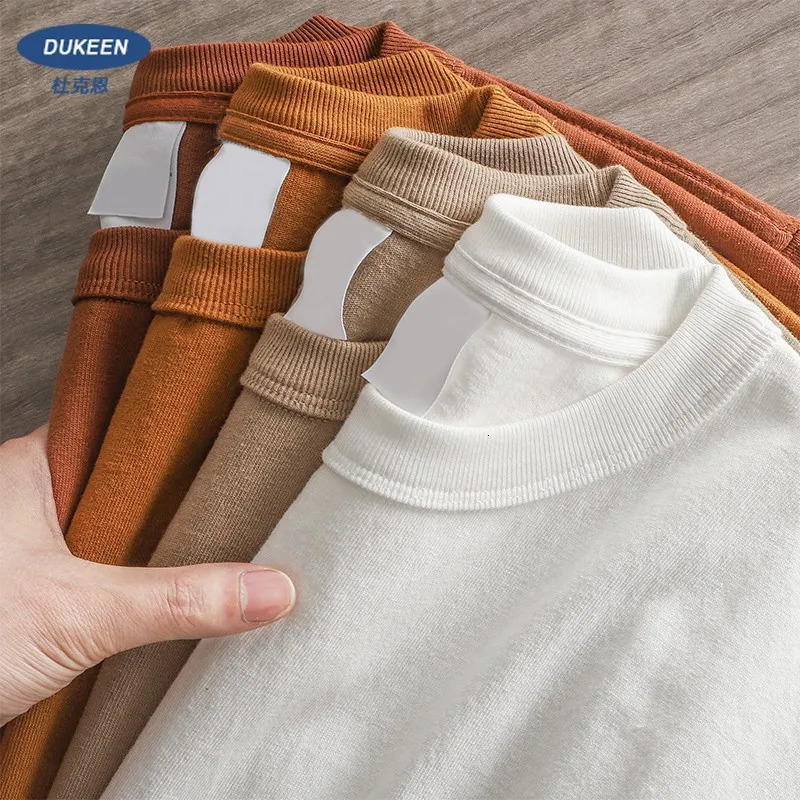 Dukeen 11.2 Oz Heavyweight Autumn Long Sleeved T Shirt for Men 100%Cotton Plain Shirt O-Neck White Tops Oversized Mens Clothing 230226