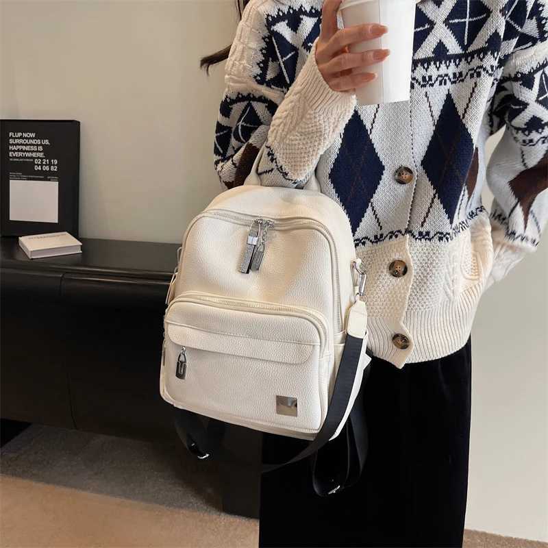 HBP 2024 Retro Simple Back Pack PU Leather Backpack For Women Shoulder Bags Teenagers Girls Solid Color Travel Backpacks