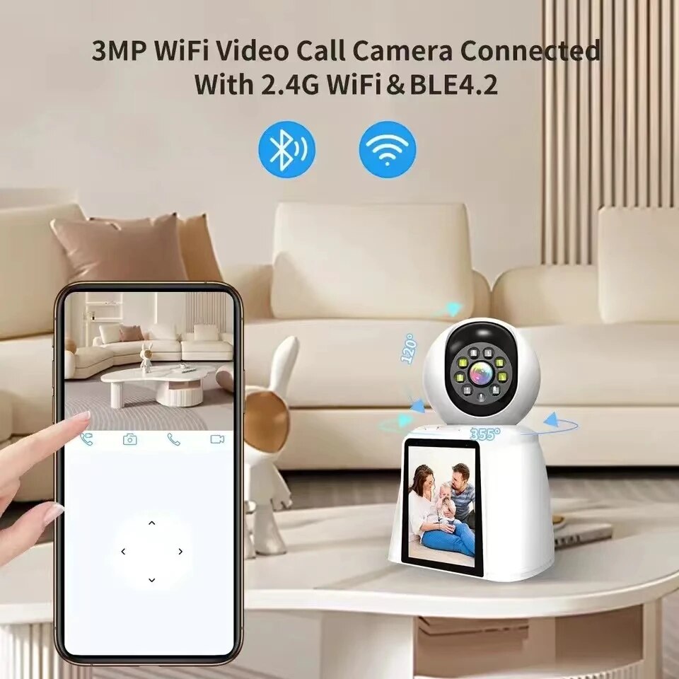 ivyiot 3MP Two Way Video Baby Monitor Indoor Security 2.8 Inch Display Screen WiFI Wireless PTZ Camera for Pet/Dog/Child/Elder