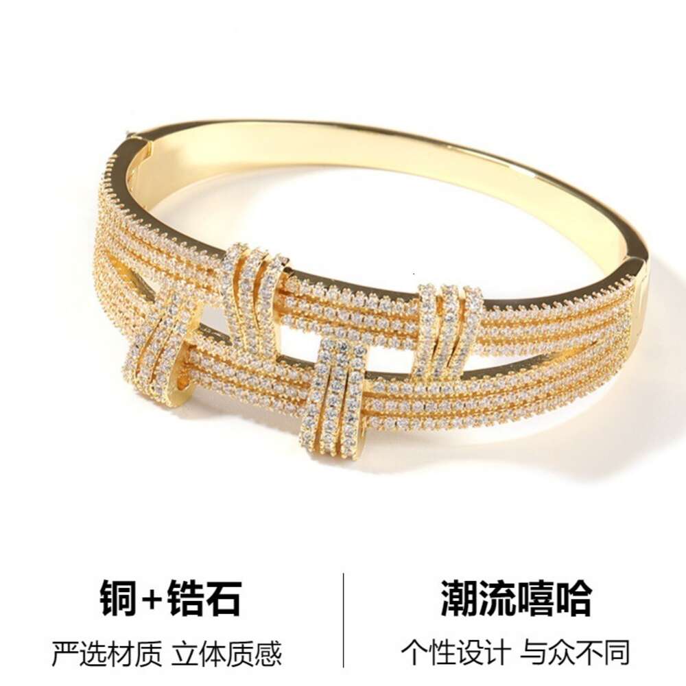 Hip Hop Geometric Double Layer Open Cuff Bangle Bracelet For Men And Women Metal Full Bling Diamond Aesthetic Gold Plated Rapper Cz Stone Jewelry Bijo