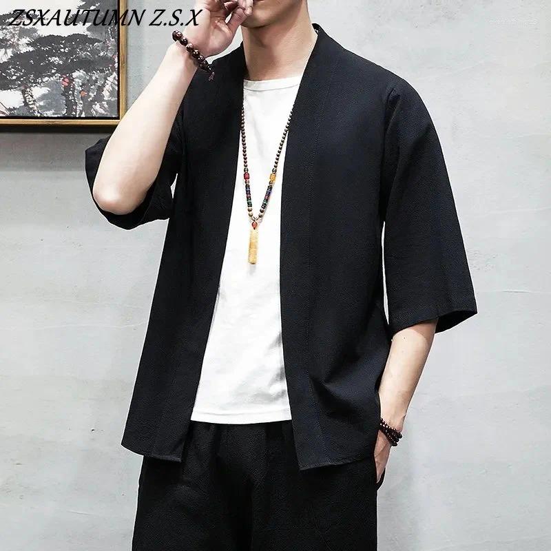 Summer Men's Cardigan - Japanese Kimono Samurai Costume Jacket, Casual Coat, Yukata Haori, Ethnic Clothing