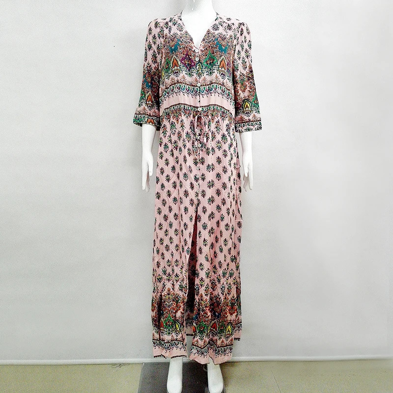 Fashion Spring Summer Long Bohemian Beach Dres Half Sleeve Vintage Retro Floral Maxi Dresses Vestidos Mujer Sundress 240308