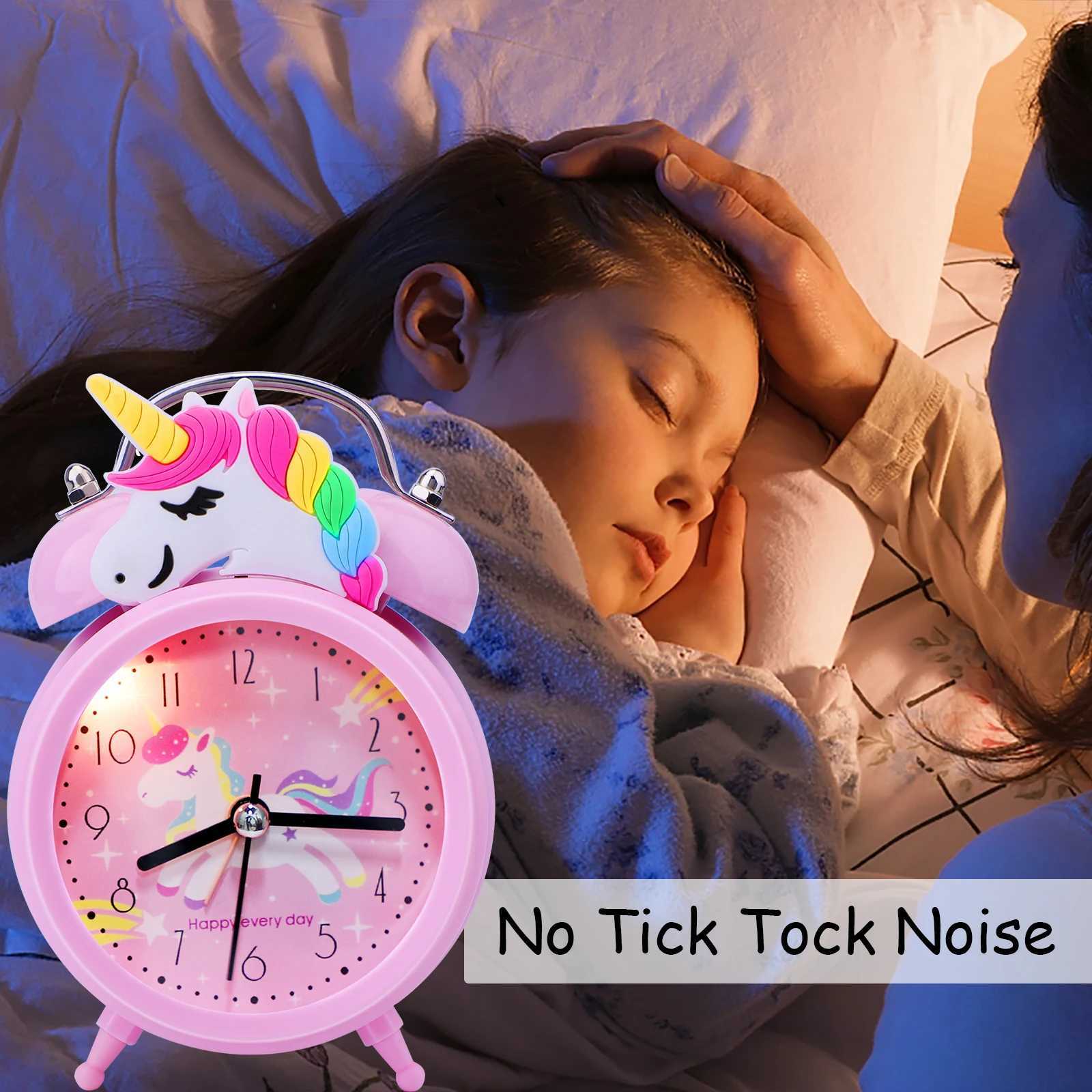 Other Clocks Accessories Pink Unicorn Kids Alarm Clock Double Bell Clock with Backlight Cute Desk Clock Home Decoration Kid Gifts reveil enfantL2403