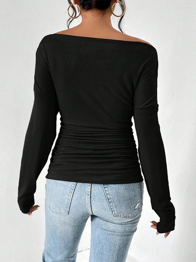 Women's T Shirts Women T-shirt Long Sleeve Off-shoulder Tops Solid Slim Fit Fall Ladies Clubwear