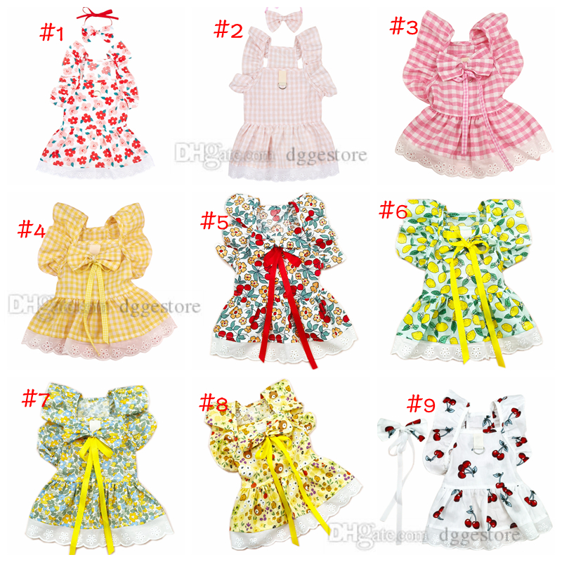 Cute Dog Dress Ruffle Trim Cat Lace Princess Dresses with Bow Decor Puppy Tutu Skirt Holiday Party Costume Outfit for Small and Medium Cats Dogs Kitte