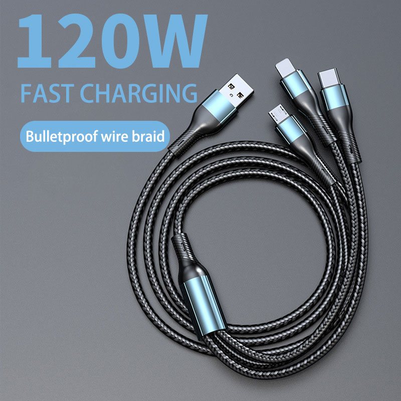 One drag three charging cable braided fast charge data line Android 3-in-1 data cable