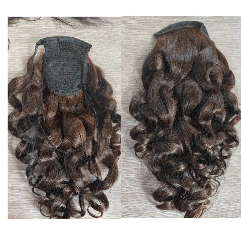 #2 Dark Brown Colored Brazilian Remy Hair Body Wave Ponytail Hair piece wraps around Drawstring Clip In Human Hair Extension Pony Tail hairpiece140g