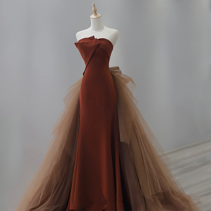 New Arrival Prom Party Dress 2024 Strapless Ruffles Tulle Mermaid Evening Birthday Celebrity Gowns Robe De Soiree Vestidos De Noche