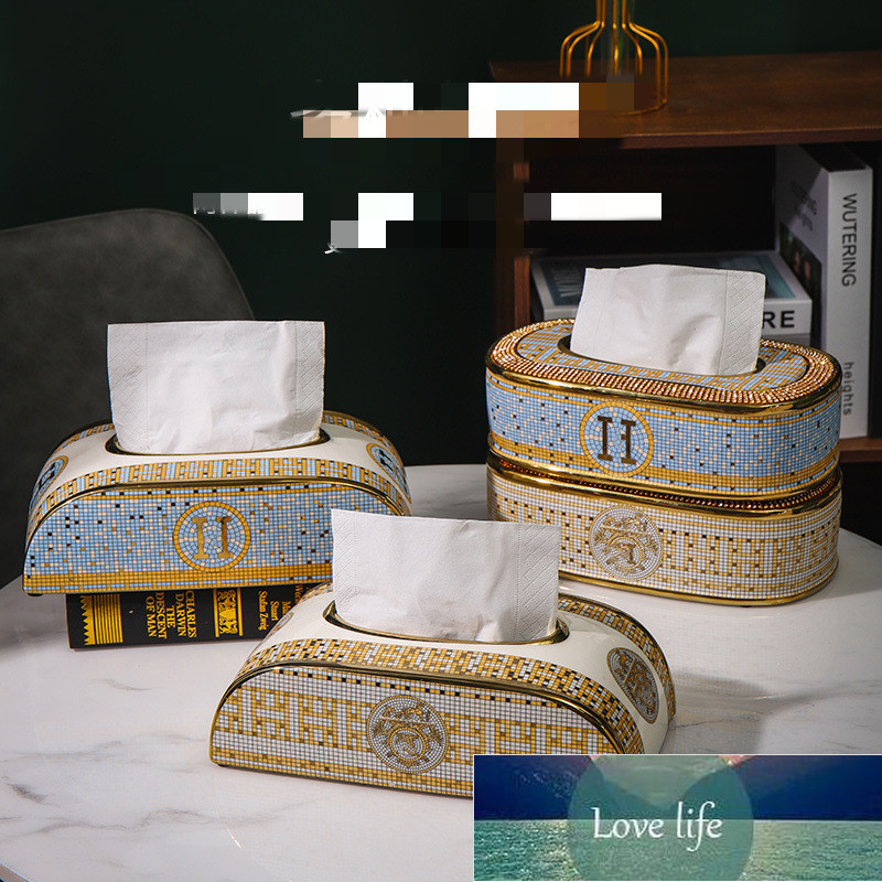 Deisgner Luxury Creative Ceramic Tissue Box Living Room Desktop Coffee Table Tissue Boxes Modern Bathroom Bedroom and Household Tissue Box