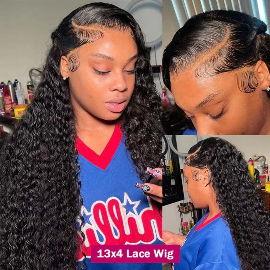 Deep Wave Frontal HD Closure 6X4 Glueless Wig Pre Cut Curly 13X4 Lace Front Human Hair Wigs Synthetic Hair For Women Wet And Wavy