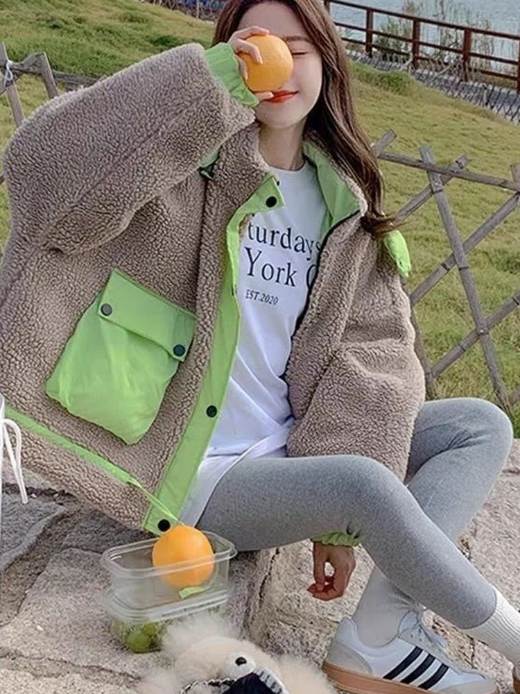 Autumn Winter Lamb Wool Cotton Coat Womens Trend Padding Woman Clothing Down Jacket Jackets For Women 240402