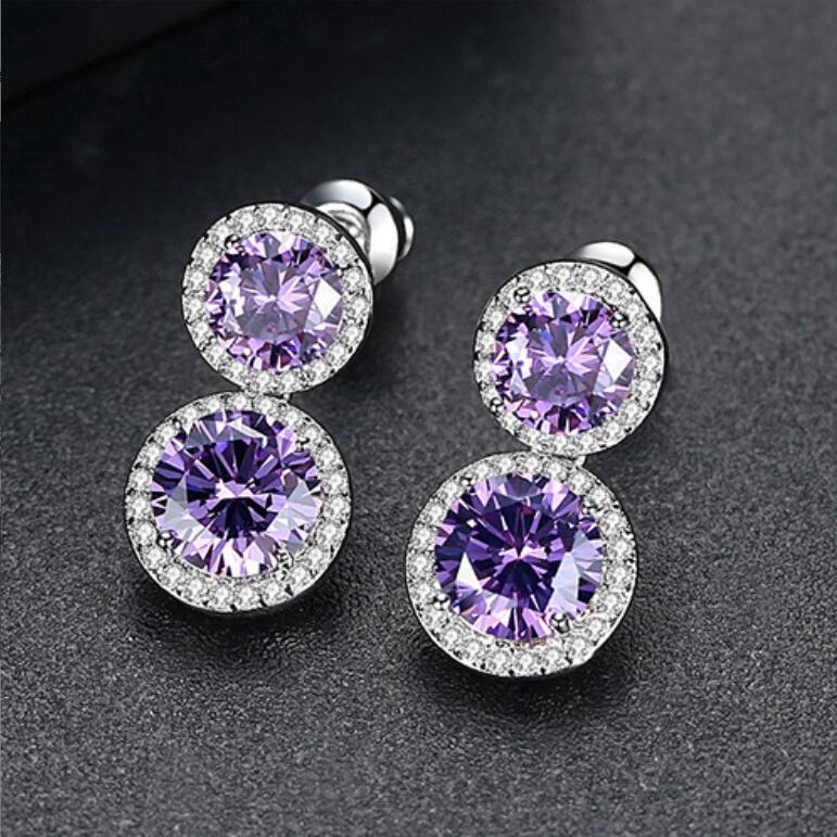 Stud Earrings: Sterg Sier White Cubic Zircon Amethyst CZ Dia Party Jewelry