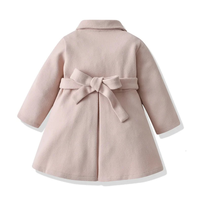 Girls Woolen Jacket Autumn Winter Kids Warm Tweed Coat Toddler Windproof Thick Outerwear Children Solid Lapel Clothing 240227