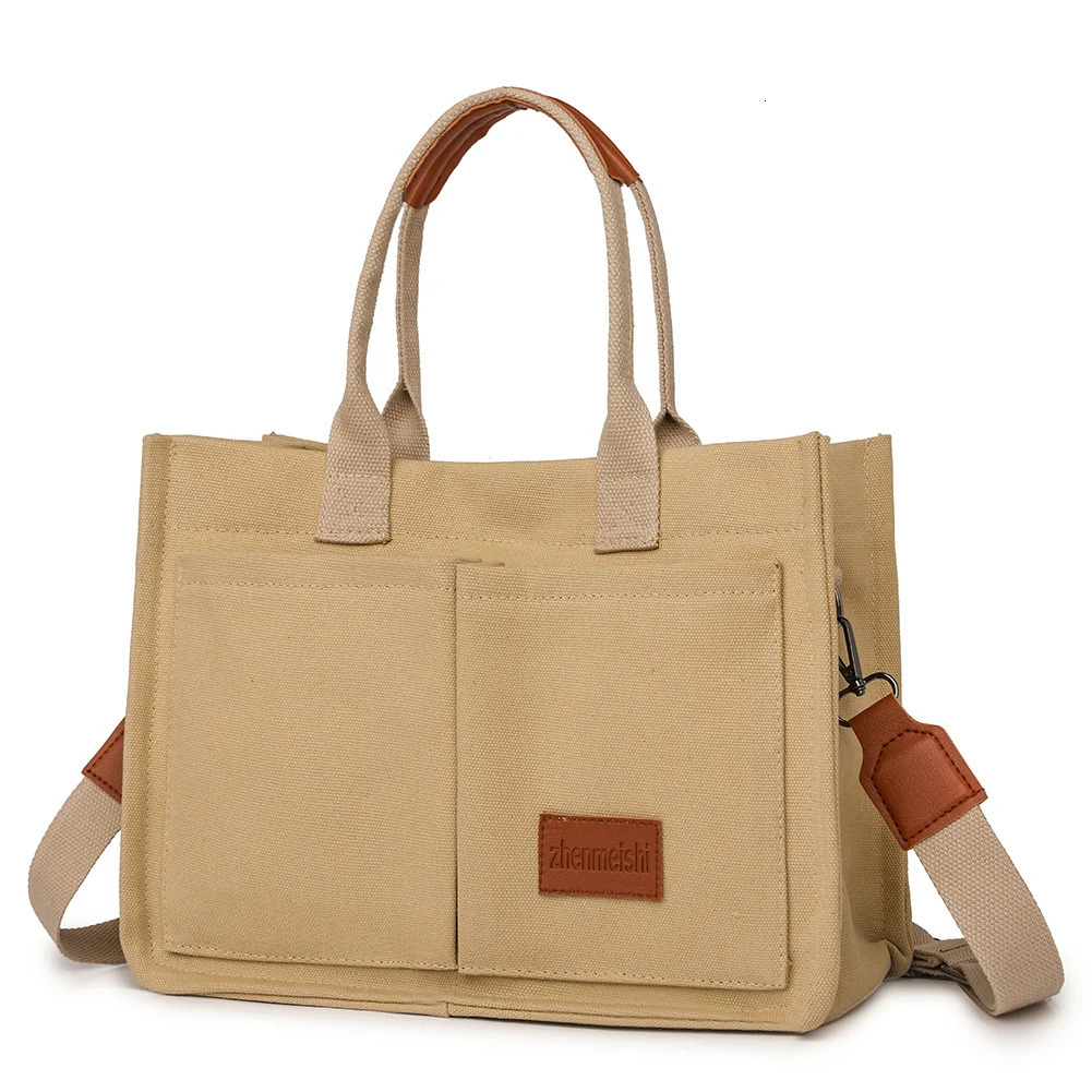 Women Fashion Shoulder Bag Large Capacity Canvas Simple Shopping Solid Color Adjustable Strap Casual Satchel 240307