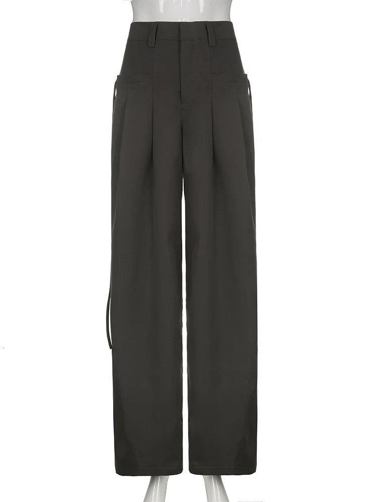 HEYounGIRL Casual Wide Leg Pants Women High Waist Street Basic Slacks Loose Sweat Trousers Korean Retro Gray Office Lady Pants 240309