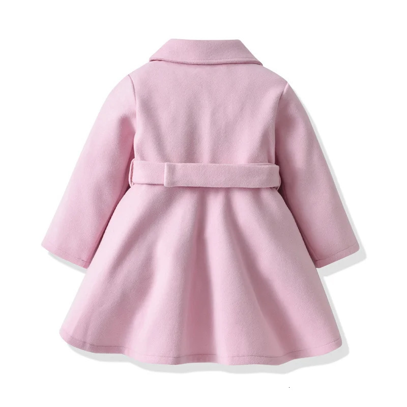 Girls Woolen Jacket Autumn Winter Kids Warm Tweed Coat Toddler Windproof Thick Outerwear Children Solid Lapel Clothing 240227