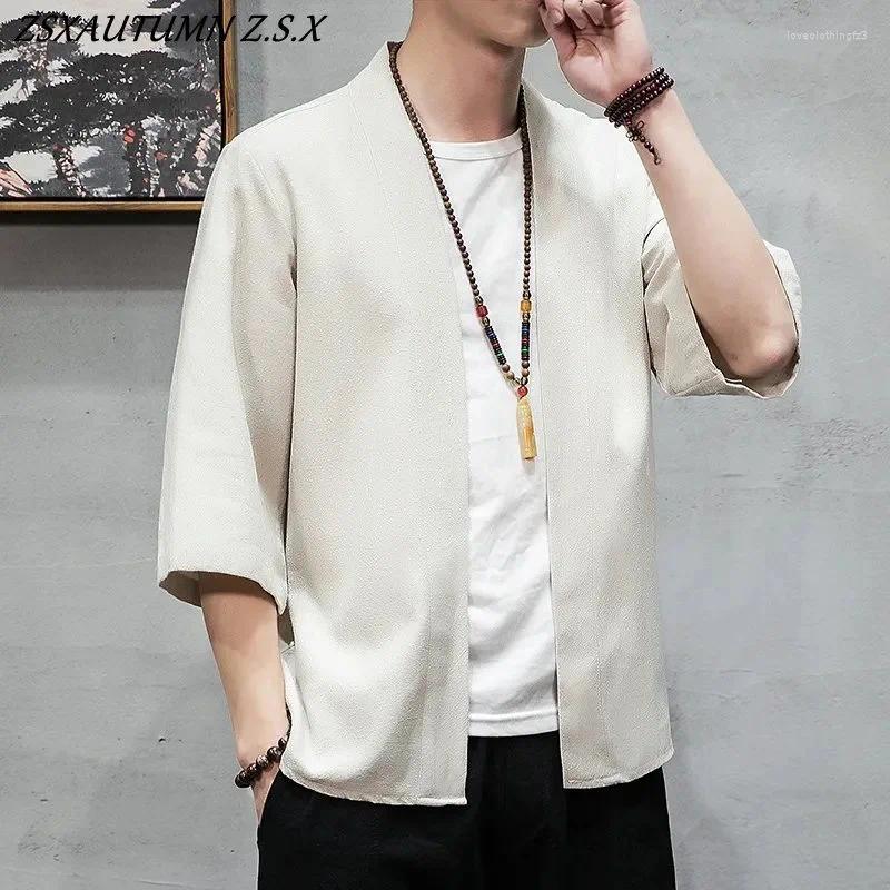 Summer Men's Cardigan - Japanese Kimono Samurai Costume Jacket, Casual Coat, Yukata Haori, Ethnic Clothing