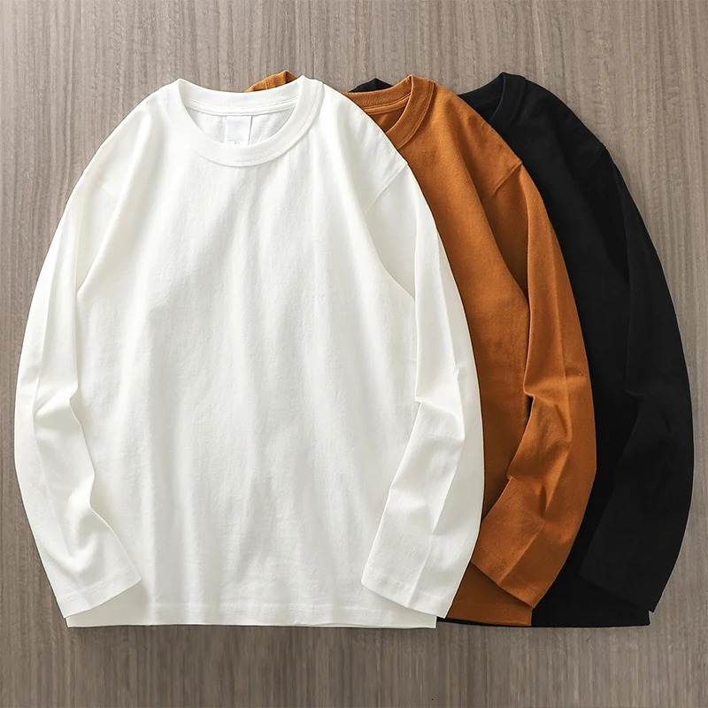 Dukeen 11.2 Oz Heavyweight Autumn Long Sleeved T Shirt for Men 100%Cotton Plain Shirt O-Neck White Tops Oversized Mens Clothing 230226