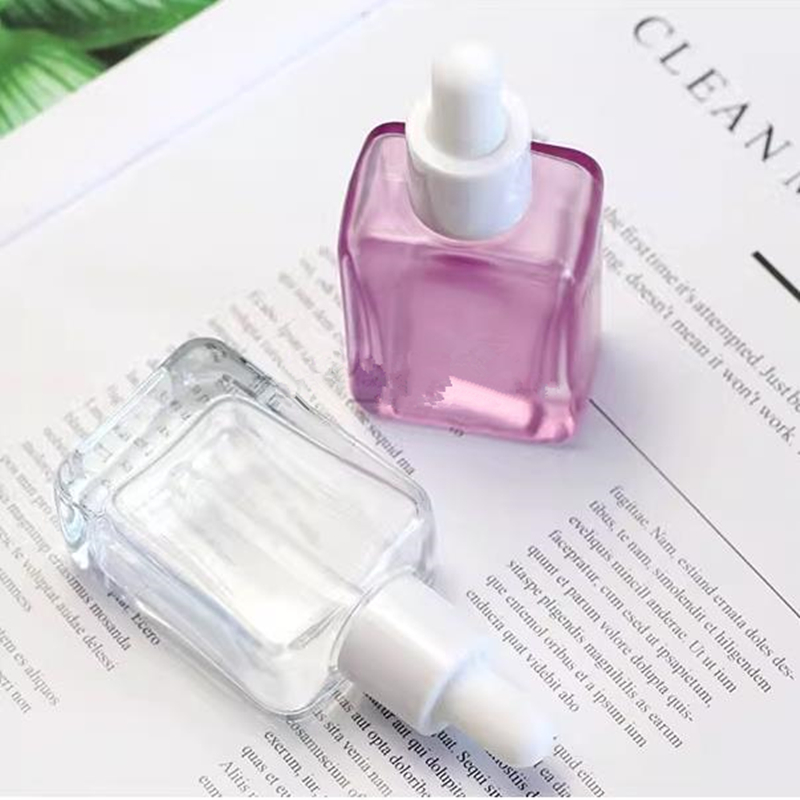 30ml Glass Dropper Bottle Empty Essential Oil Dropper Pipette Bottles Square Flat Bottle Makeup Packing Bottles