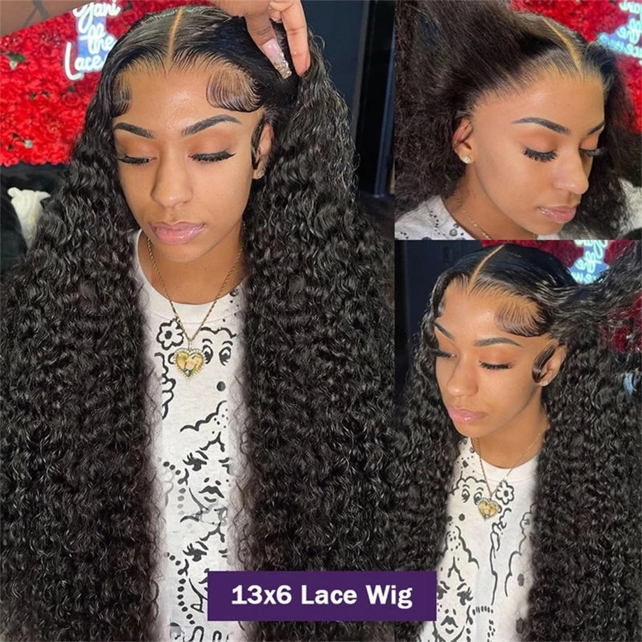 Deep Wave Frontal HD Closure 6X4 Glueless Wig Pre Cut Curly 13X4 Lace Front Human Hair Wigs Synthetic Hair For Women Wet And Wavy
