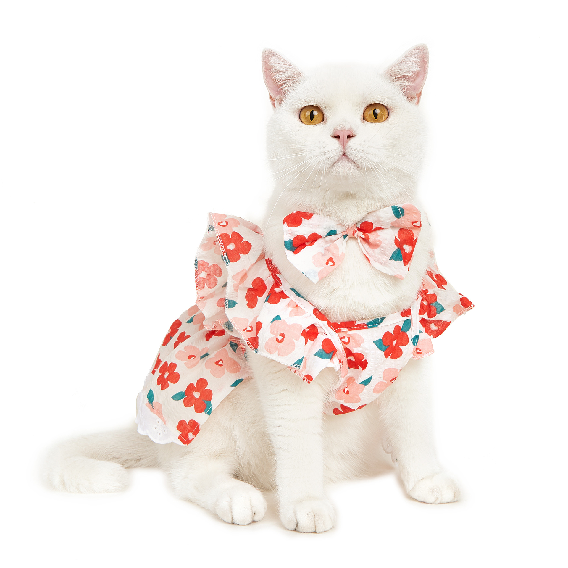 Cute Dog Dress Ruffle Trim Cat Lace Princess Dresses with Bow Decor Puppy Tutu Skirt Holiday Party Costume Outfit for Small and Medium Cats Dogs Kitte