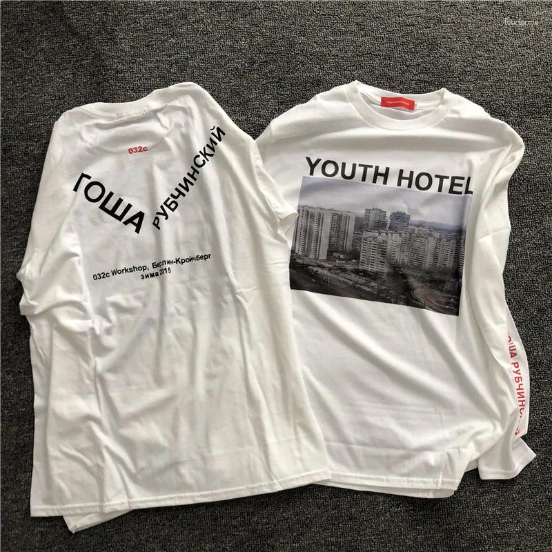 Men's T Shirts Gosha Building Long Sleeve Youth El Russian 032c HD Digital Print Loose Tide Brand